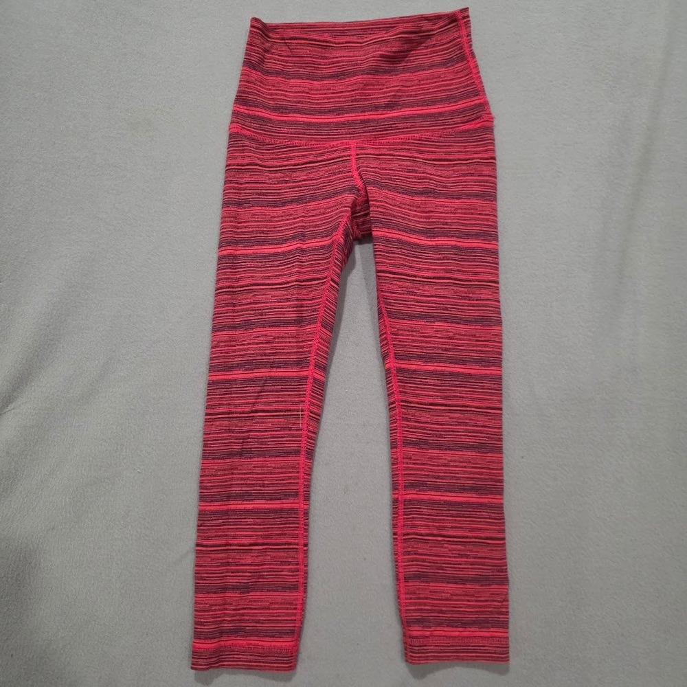 Lululemon High Rise Crop Leggings Red Black Space Dye Stripe Size 4 Yoga Gym